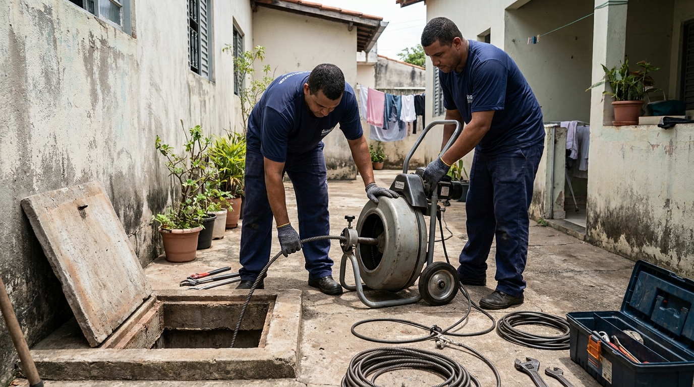 Desentupimento de Coluna Sanitária no Consil, Cuiabá‑MT